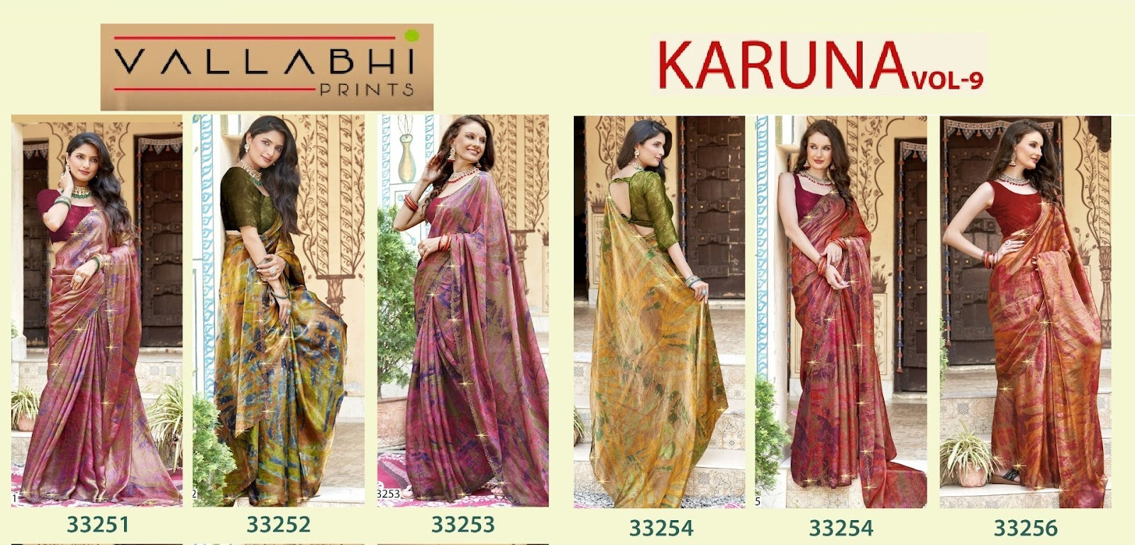 Karuna Vol 9 Vallabhi Prints Chiffon Sarees Supplier
