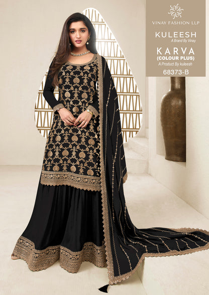 Karva Black And White Kuleesh Vinay Fashion Llp Viscose Sharara Style Suits Wholesale Price