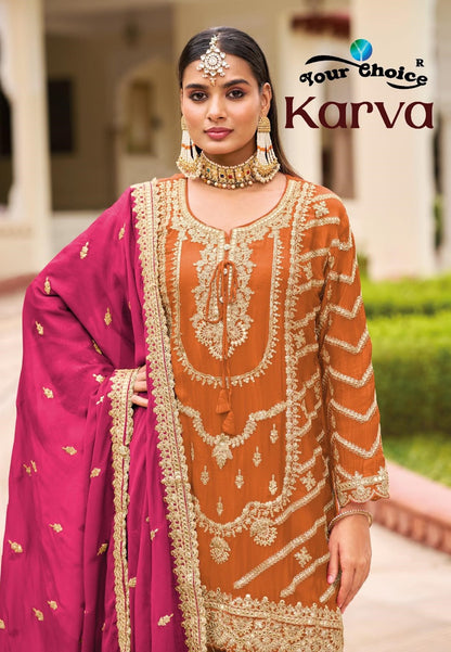 Karva Your Choice Chinon Pakistani Readymade Suits Manufacturer
