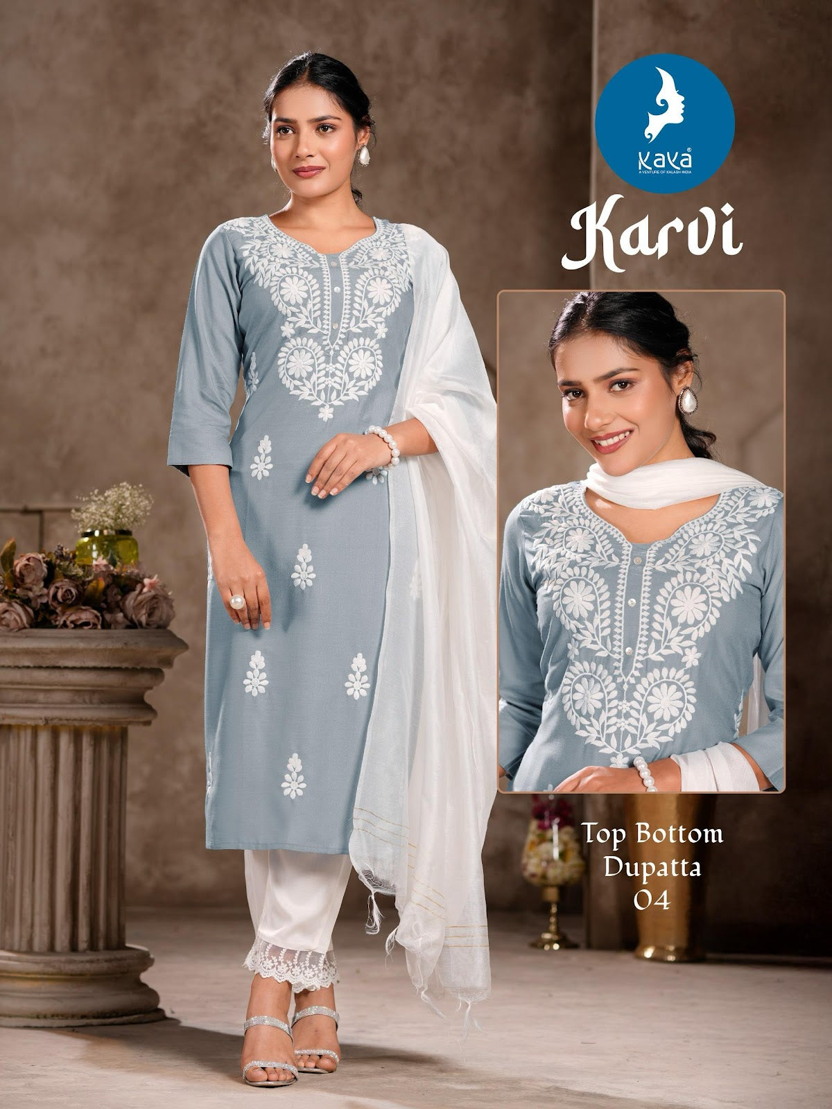 Karvi Kaya Rayon Slub Readymade Pant Style Suits Wholesaler