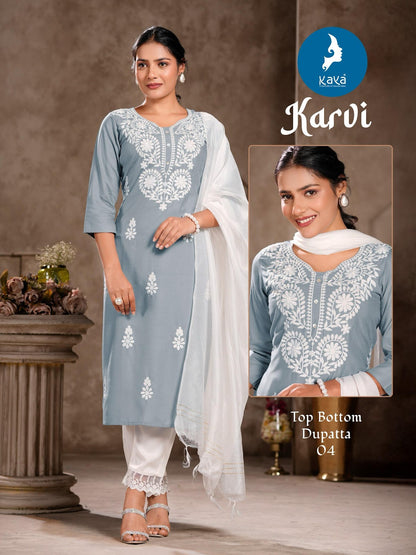 Karvi Kaya Rayon Slub Readymade Pant Style Suits Wholesaler