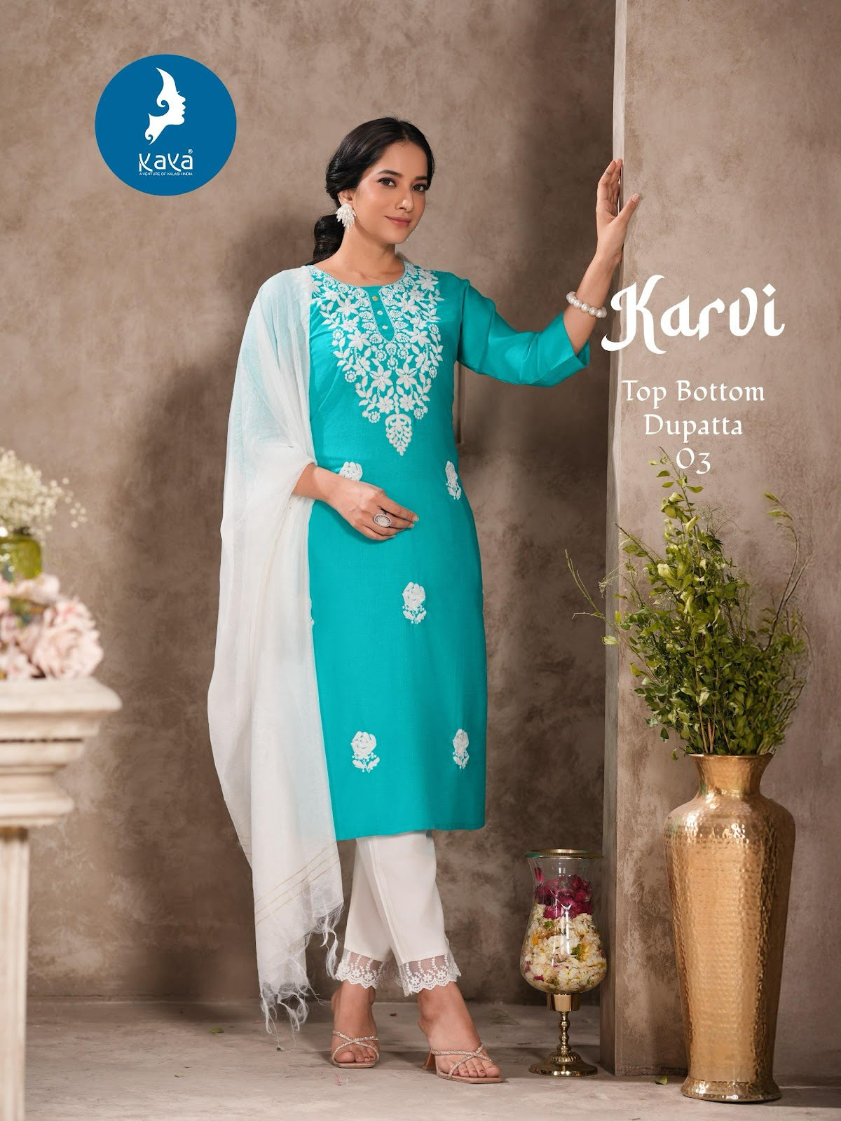Karvi Kaya Rayon Slub Readymade Pant Style Suits Wholesaler