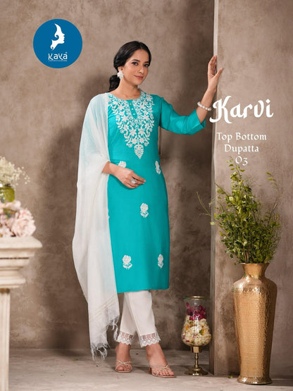 Karvi Kaya Rayon Slub Readymade Pant Style Suits Wholesaler