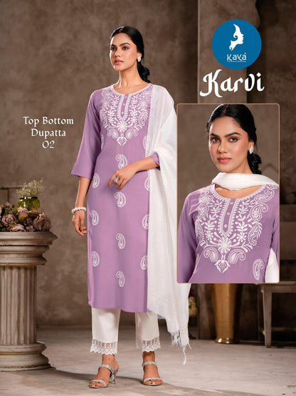 Karvi Kaya Rayon Slub Readymade Pant Style Suits Wholesaler