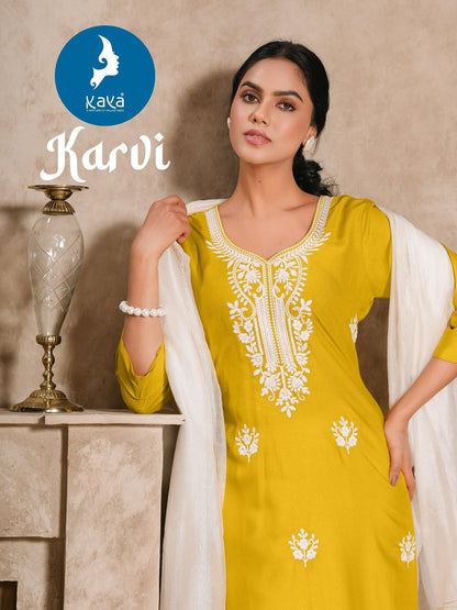 Karvi Kaya Rayon Slub Readymade Pant Style Suits Wholesaler