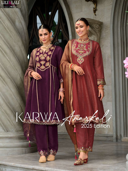 Karwa Lily Lali Silk Readymade Anarkali Suits Wholesaler