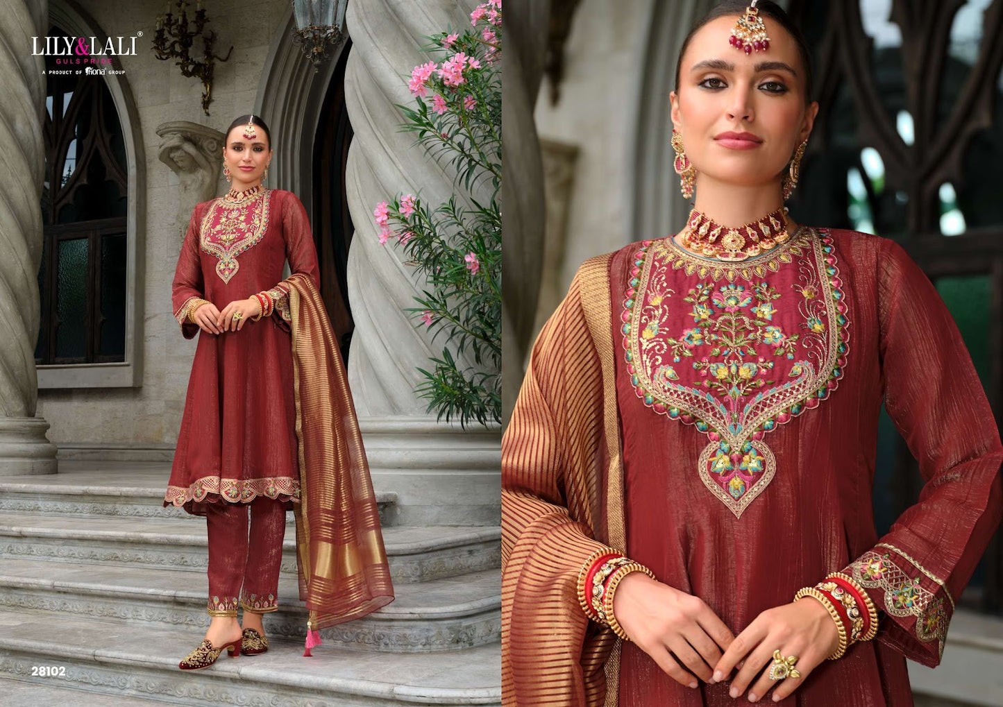 Karwa Lily Lali Silk Readymade Anarkali Suits Wholesaler