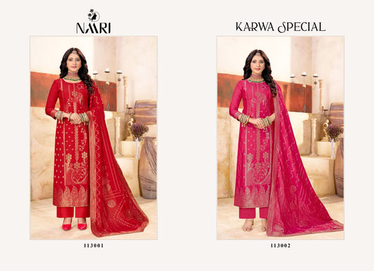 Karwa Special Naari Muslin Jacquard Pant Style Suits Supplier India