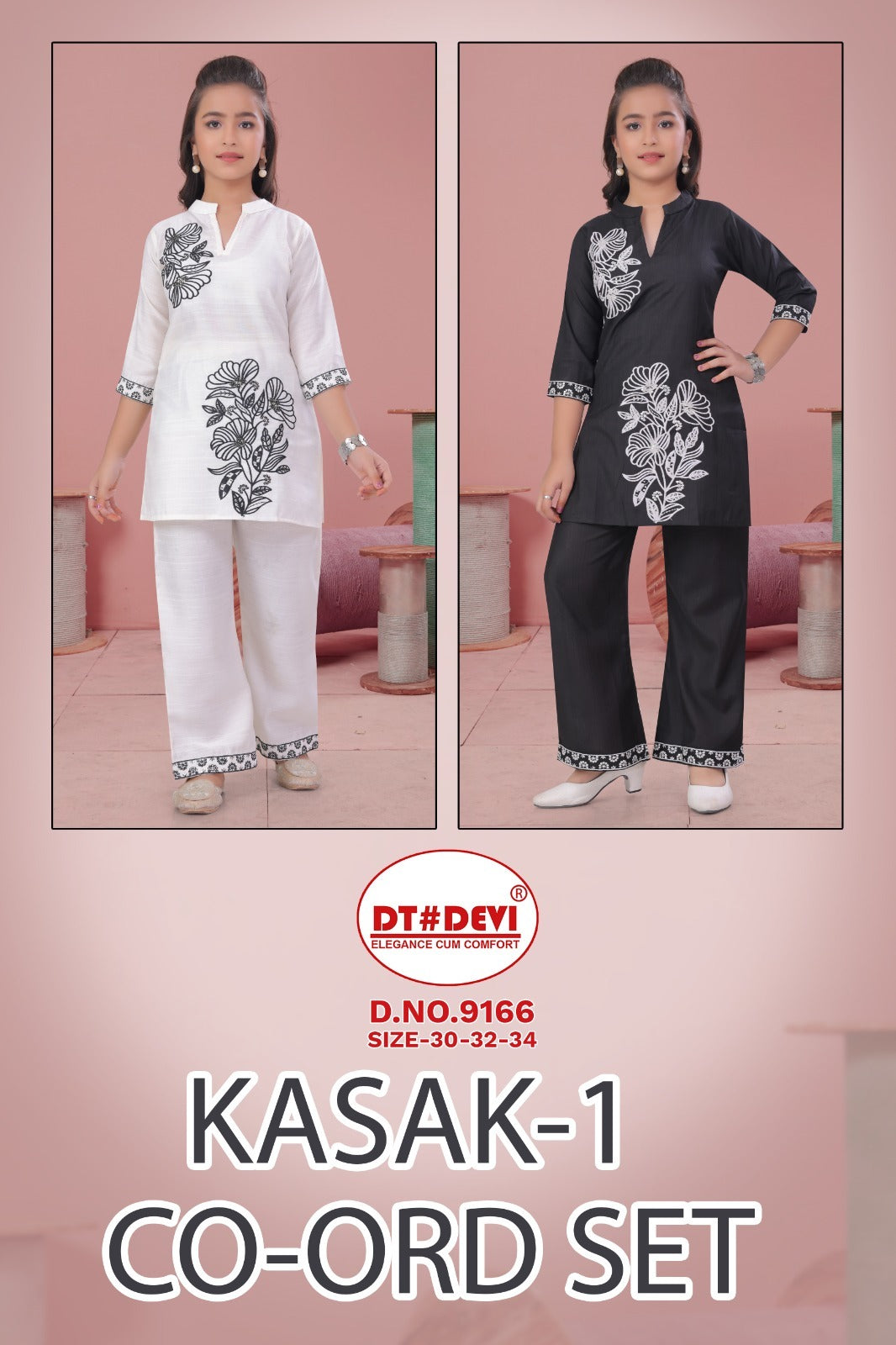 Kasak 1 Dn 9166 Black-White Dt Devi Vetican Girls Co Ord Set Exporter