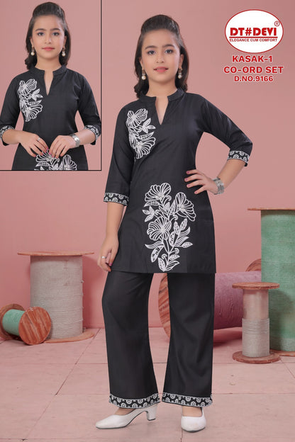 Kasak 1 Dn 9166 Black-White Dt Devi Vetican Girls Co Ord Set Exporter