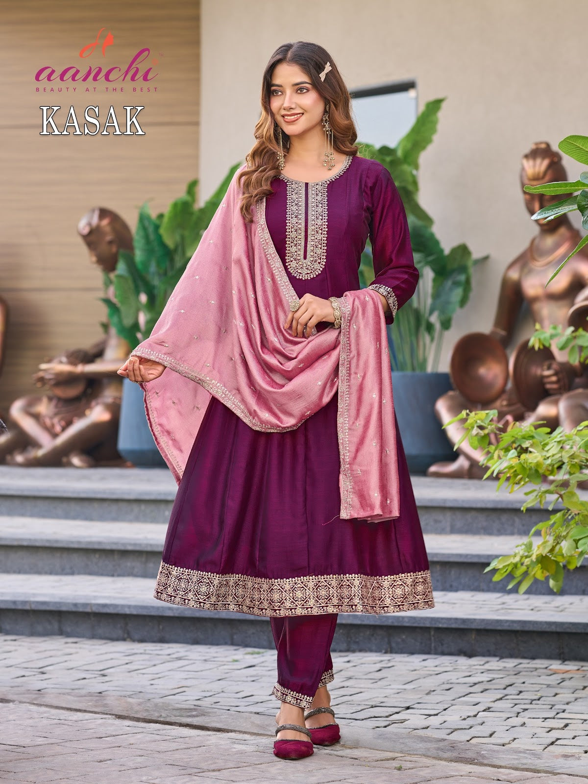 Kasak Aanchi Vichitra Silk Readymade Anarkali Suits Manufacturer Ahmedabad