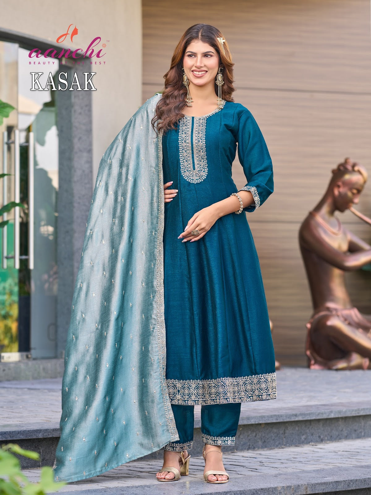 Kasak Aanchi Vichitra Silk Readymade Anarkali Suits Manufacturer Ahmedabad