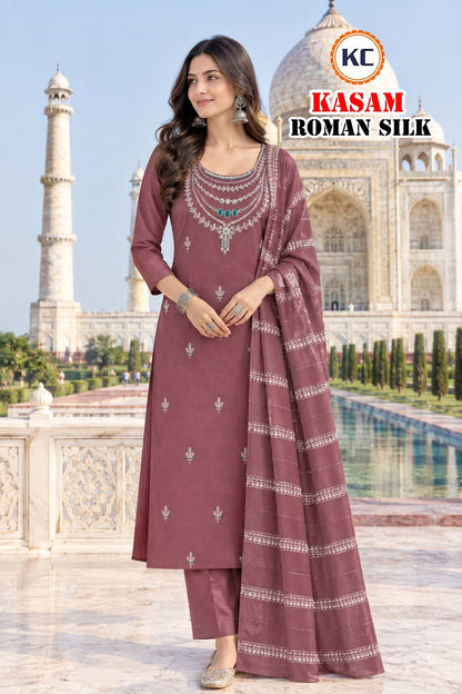 Kasam Vol 1 Kc Roman Silk Readymade Pant Style Suits Wholesale Price