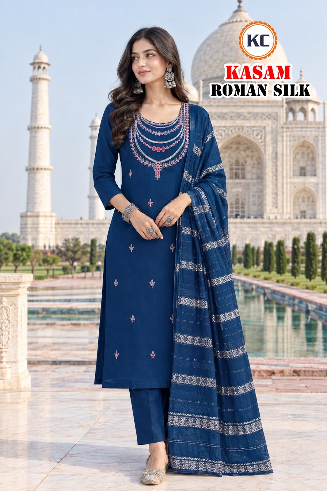 Kasam Vol 1 Kc Roman Silk Readymade Pant Style Suits Wholesale Price