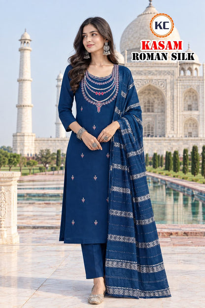 Kasam Vol 1 Kc Roman Silk Readymade Pant Style Suits Wholesale Price