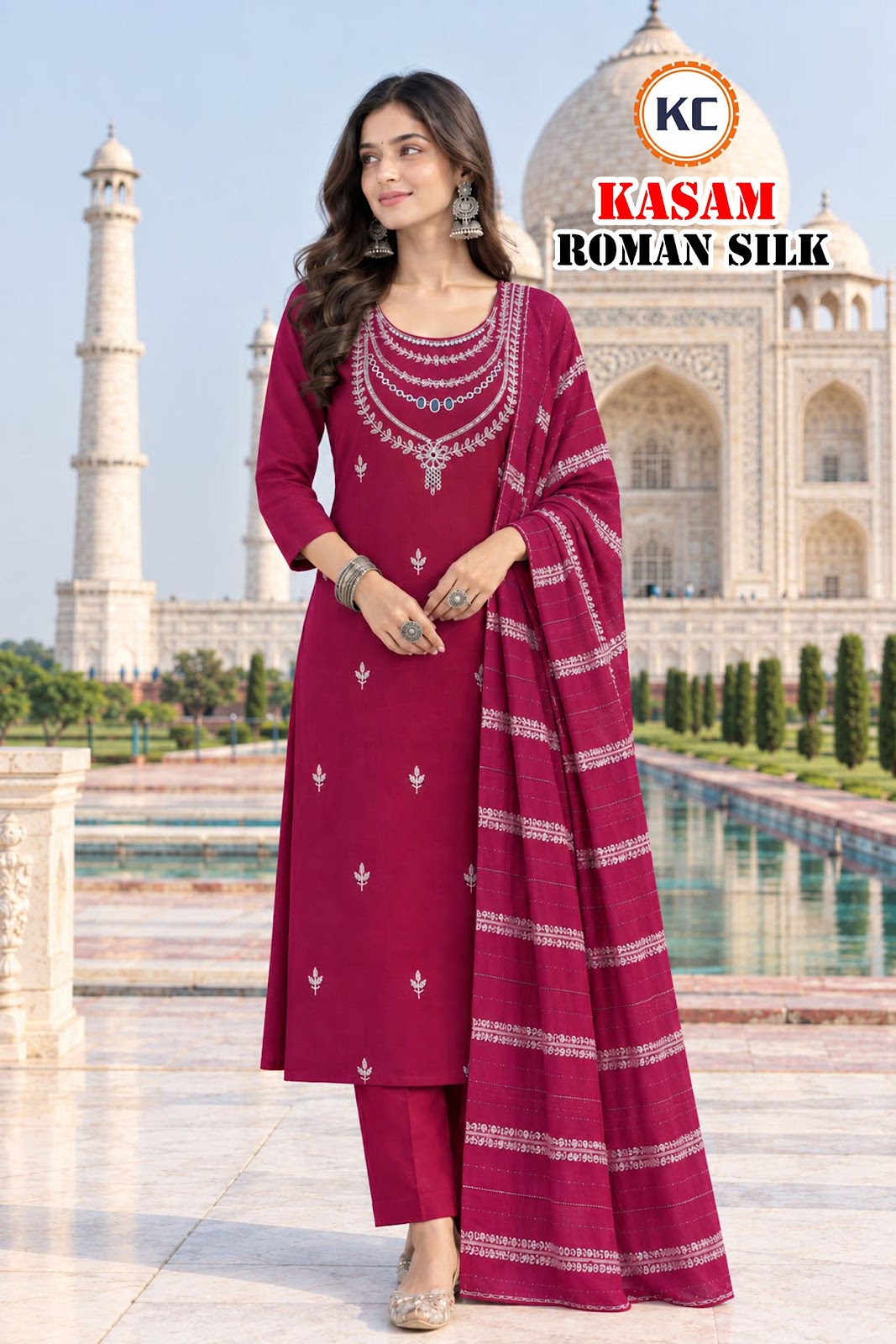 Kasam Vol 1 Kc Roman Silk Readymade Pant Style Suits Wholesale Price