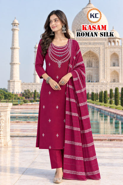 Kasam Vol 1 Kc Roman Silk Readymade Pant Style Suits Wholesale Price