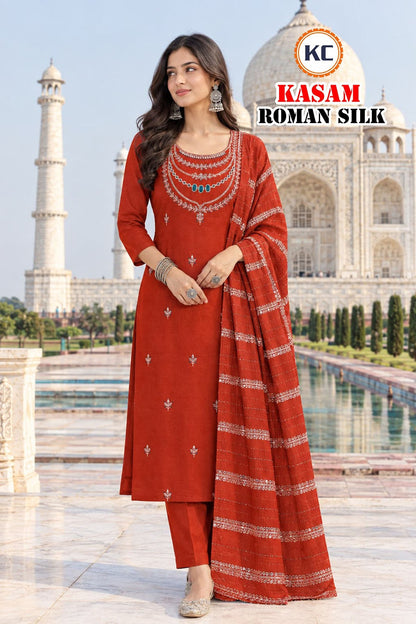Kasam Vol 1 Kc Roman Silk Readymade Pant Style Suits Wholesale Price