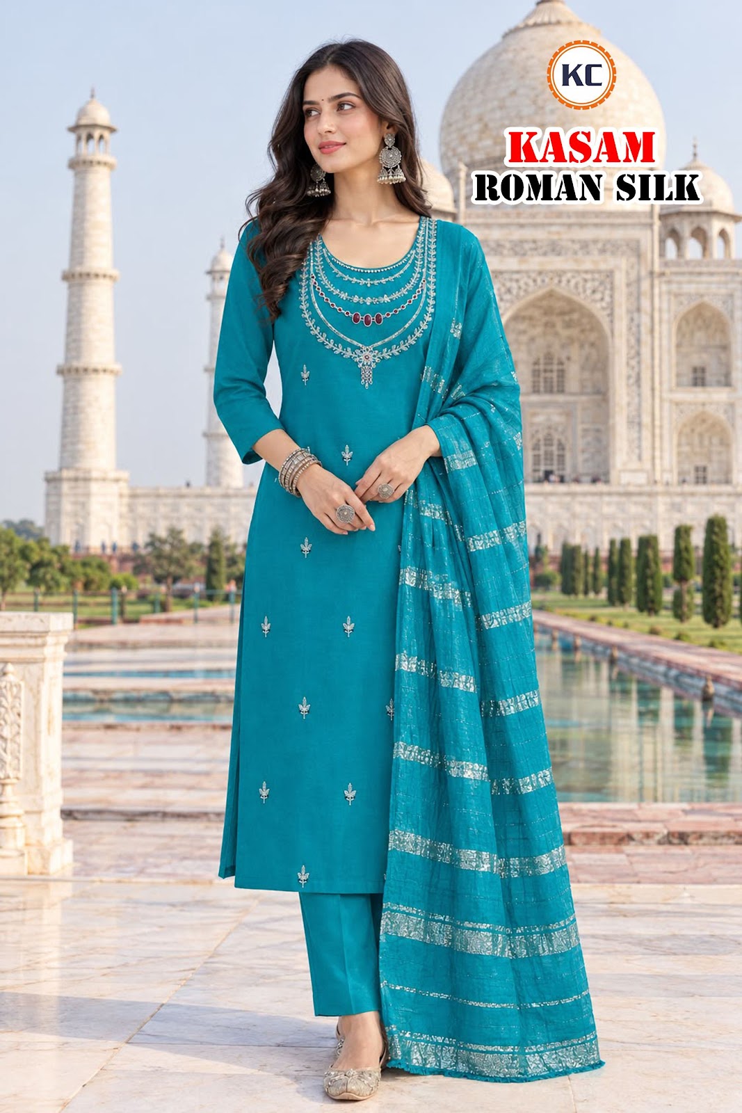 Kasam Vol 1 Kc Roman Silk Readymade Pant Style Suits Wholesale Price