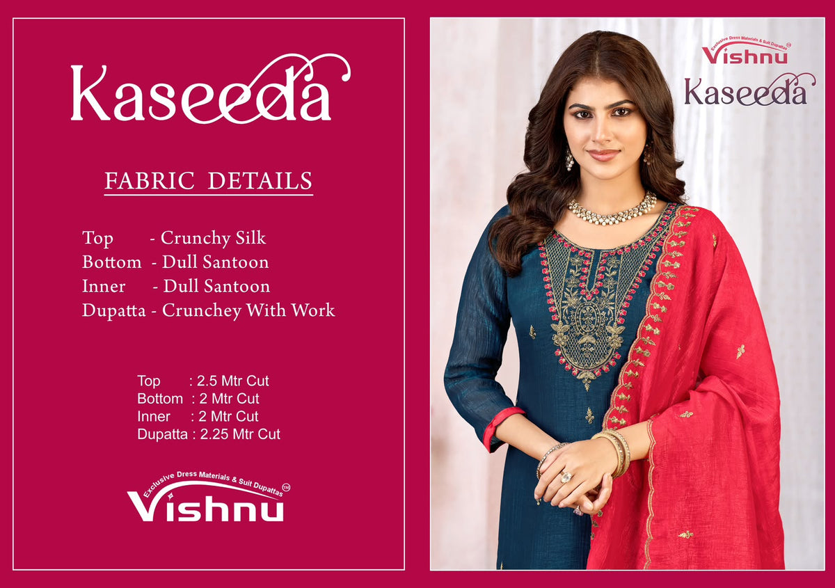 Kaseeda Vishnu Impex Crunchy Silk Pant Style Suits Wholesaler Gujarat