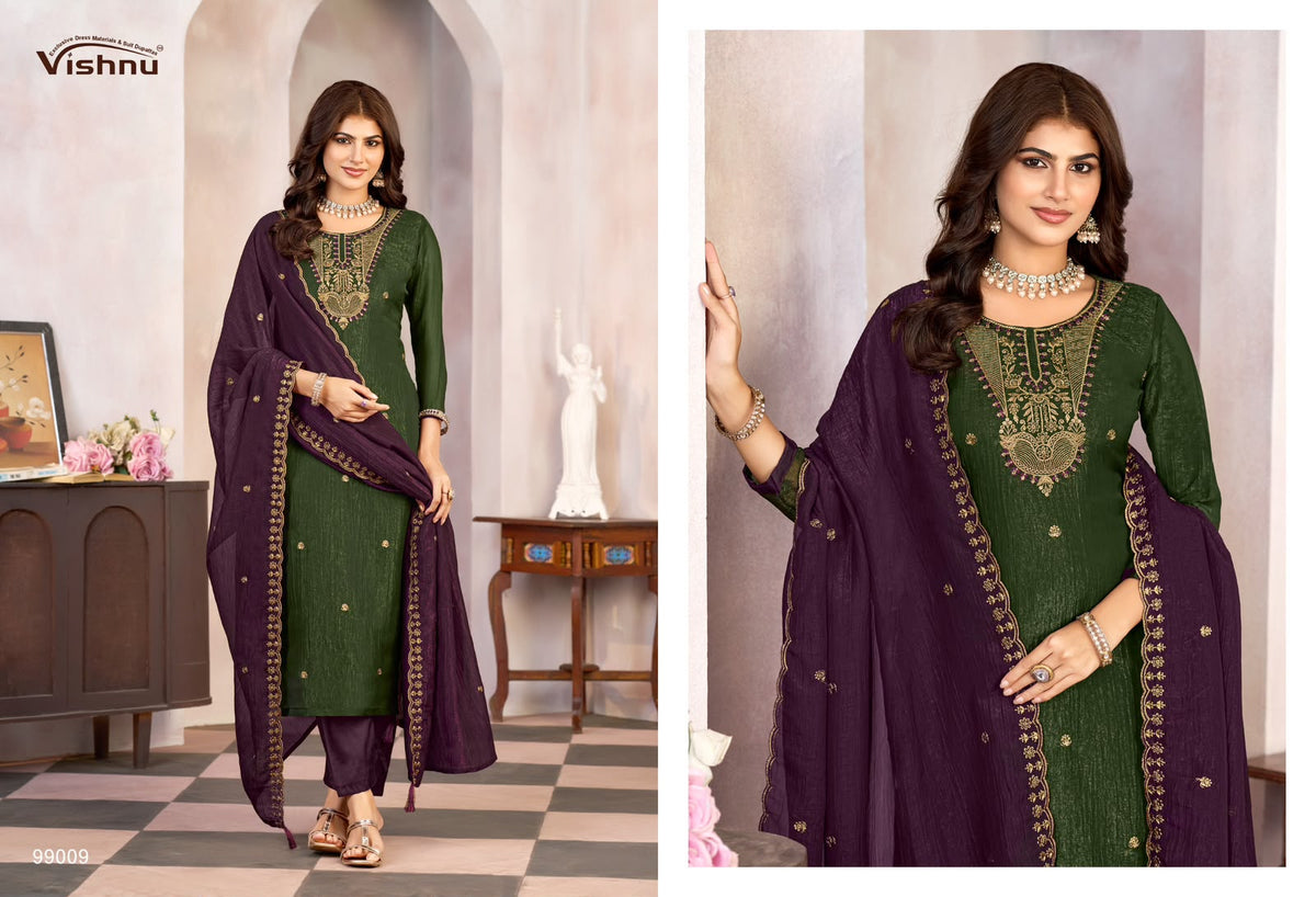 Kaseeda Vishnu Impex Crunchy Silk Pant Style Suits Wholesaler Gujarat