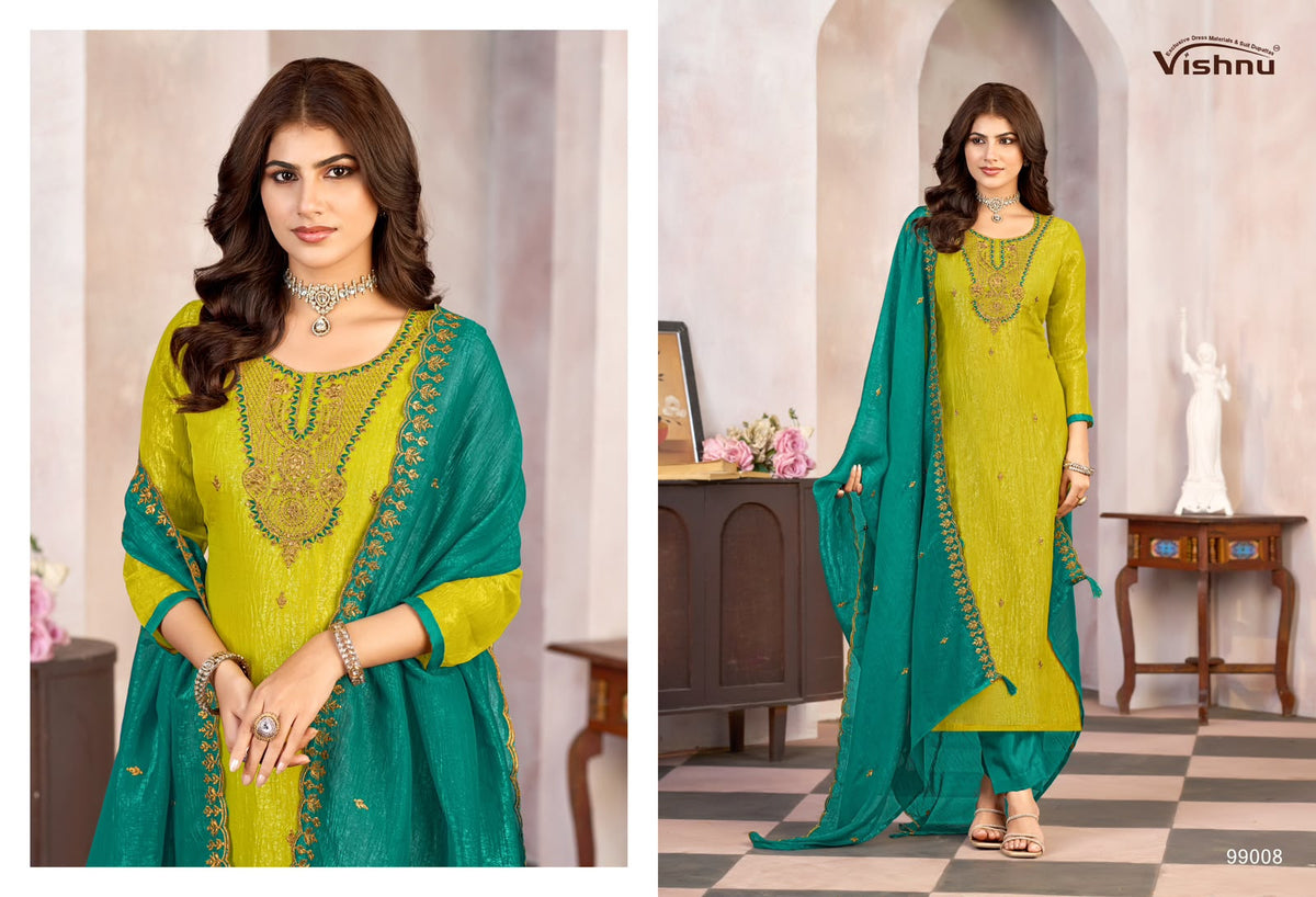 Kaseeda Vishnu Impex Crunchy Silk Pant Style Suits Wholesaler Gujarat