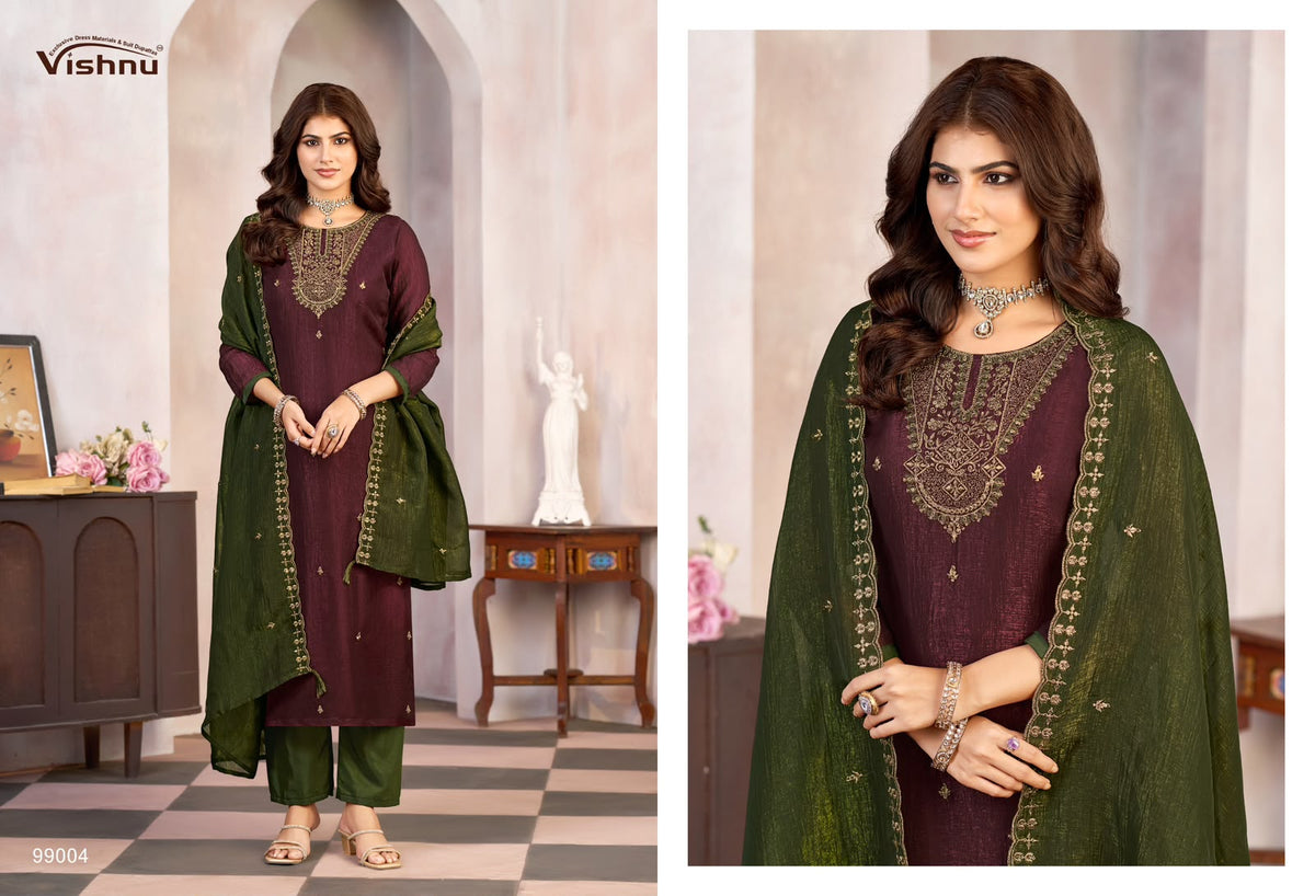 Kaseeda Vishnu Impex Crunchy Silk Pant Style Suits Wholesaler Gujarat