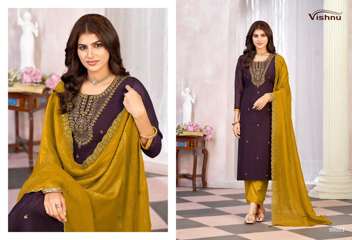 Kaseeda Vishnu Impex Crunchy Silk Pant Style Suits Wholesaler Gujarat