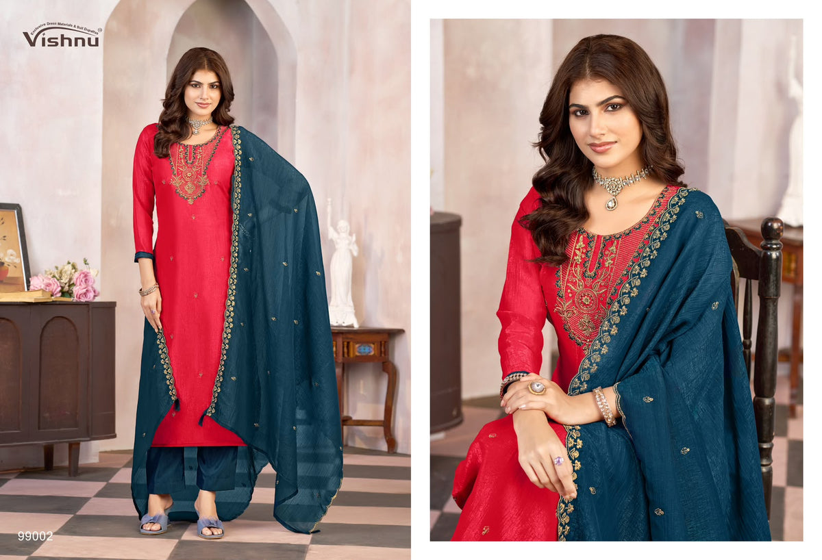 Kaseeda Vishnu Impex Crunchy Silk Pant Style Suits Wholesaler Gujarat