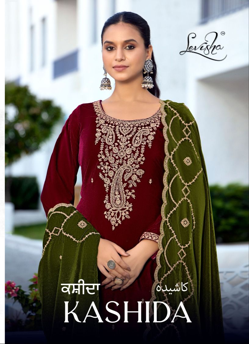 Kashida Levisha Velvet Suits Supplier Ahmedabad