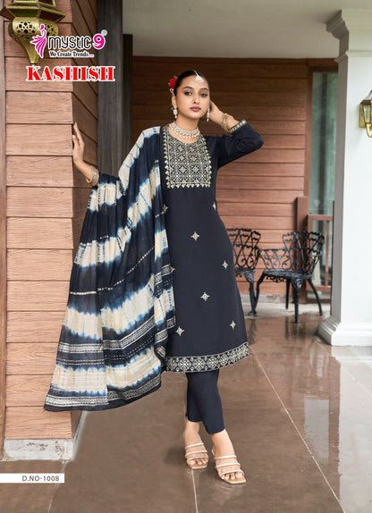 Kashish Vol 1 Mystic 9 Vertican Readymade Pant Style Suits Supplier Ahmedabad