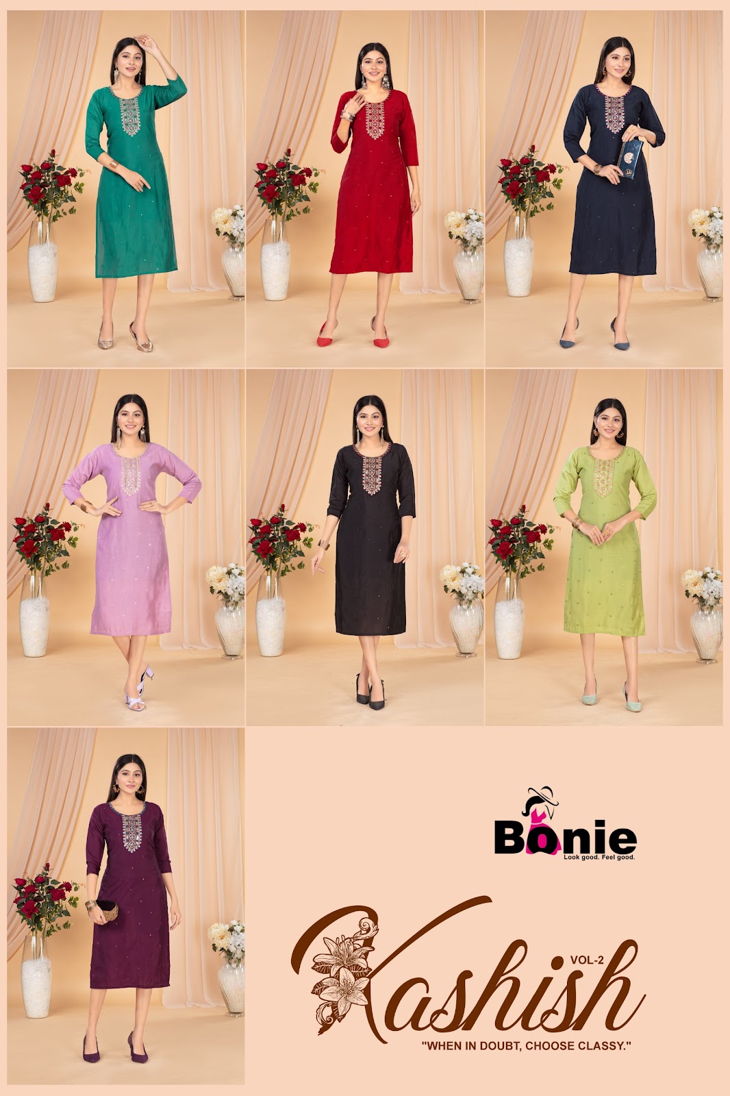 Kashish Vol 2 Bonie Roman Silk Long Straight Kurti Manufacturer Gujarat