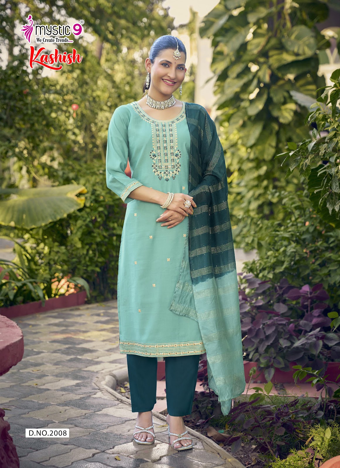 Kashish Vol 2 Mystic 9 Vertican Readymade Pant Style Suits Supplier Ahmedabad