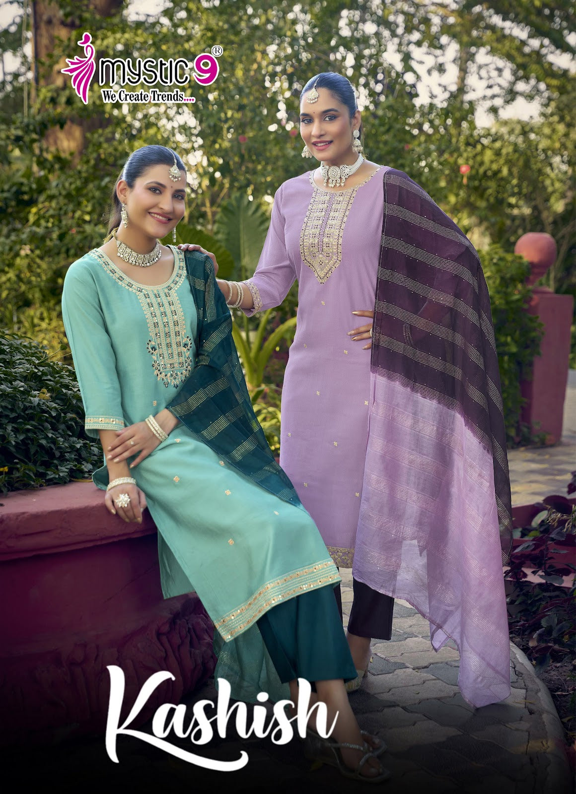 Kashish Vol 2 Mystic 9 Vertican Readymade Pant Style Suits Supplier Ahmedabad