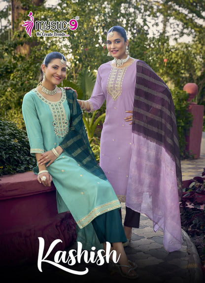 Kashish Vol 2 Mystic 9 Vertican Readymade Pant Style Suits Supplier Ahmedabad