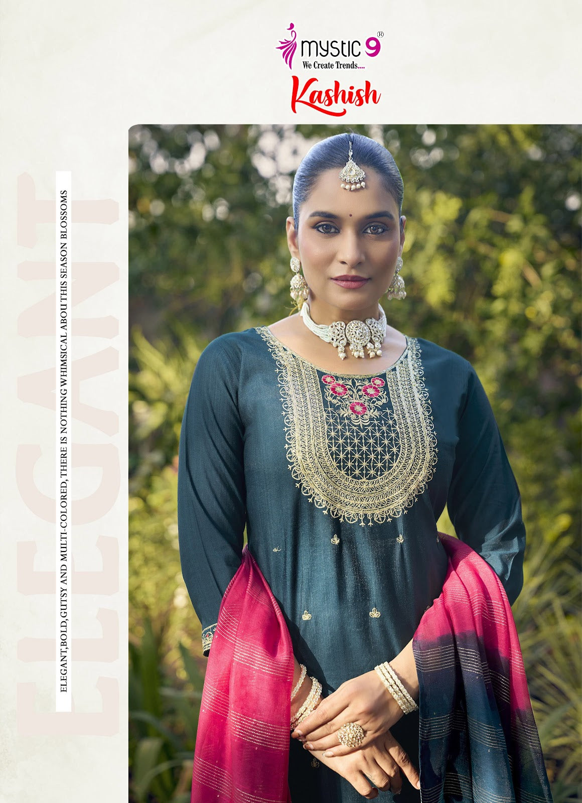 Kashish Vol 2 Mystic 9 Vertican Readymade Pant Style Suits Supplier Ahmedabad