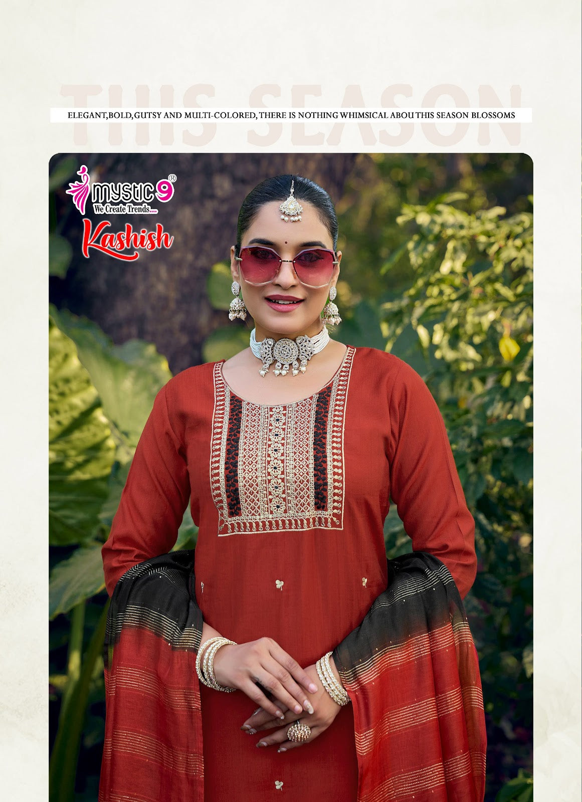 Kashish Vol 2 Mystic 9 Vertican Readymade Pant Style Suits Supplier Ahmedabad