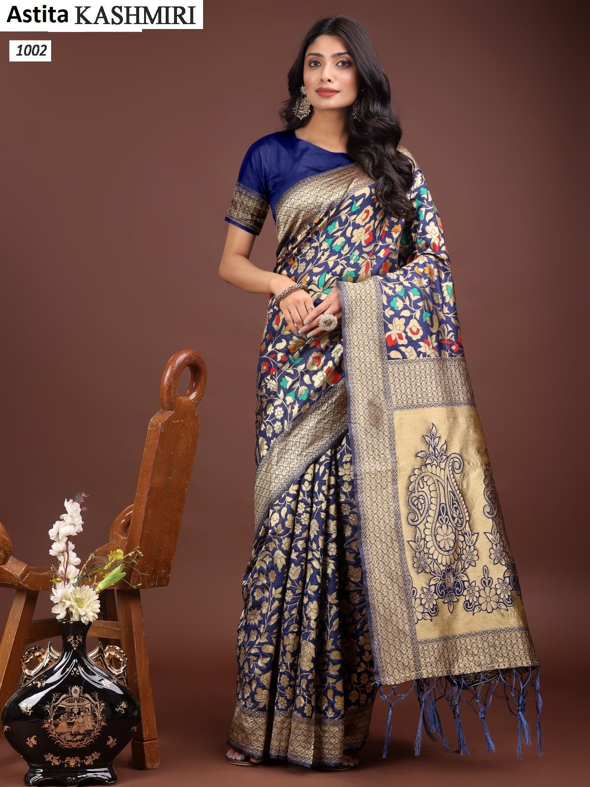 Kashmiri 1001 To 1006 Astita Lichi Silk Sarees Wholesaler Gujarat