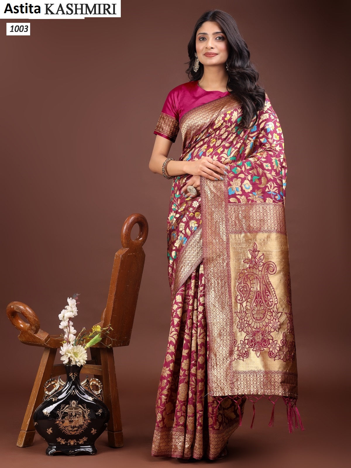 Kashmiri 1001 To 1006 Astita Lichi Silk Sarees Wholesaler Gujarat