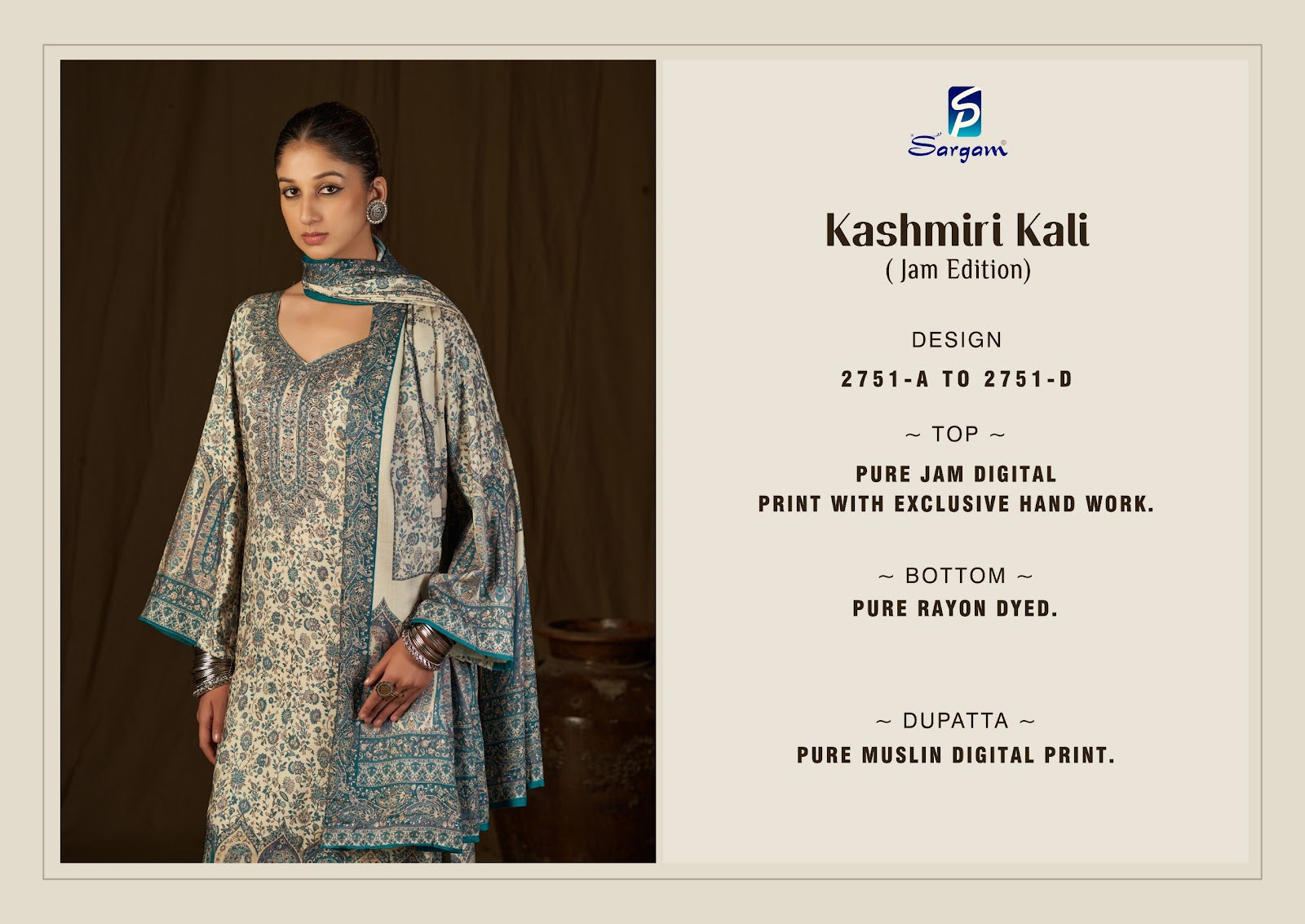 Kashmiri Kali Jam Sargam Prints Pant Style Suits Exporter Gujarat