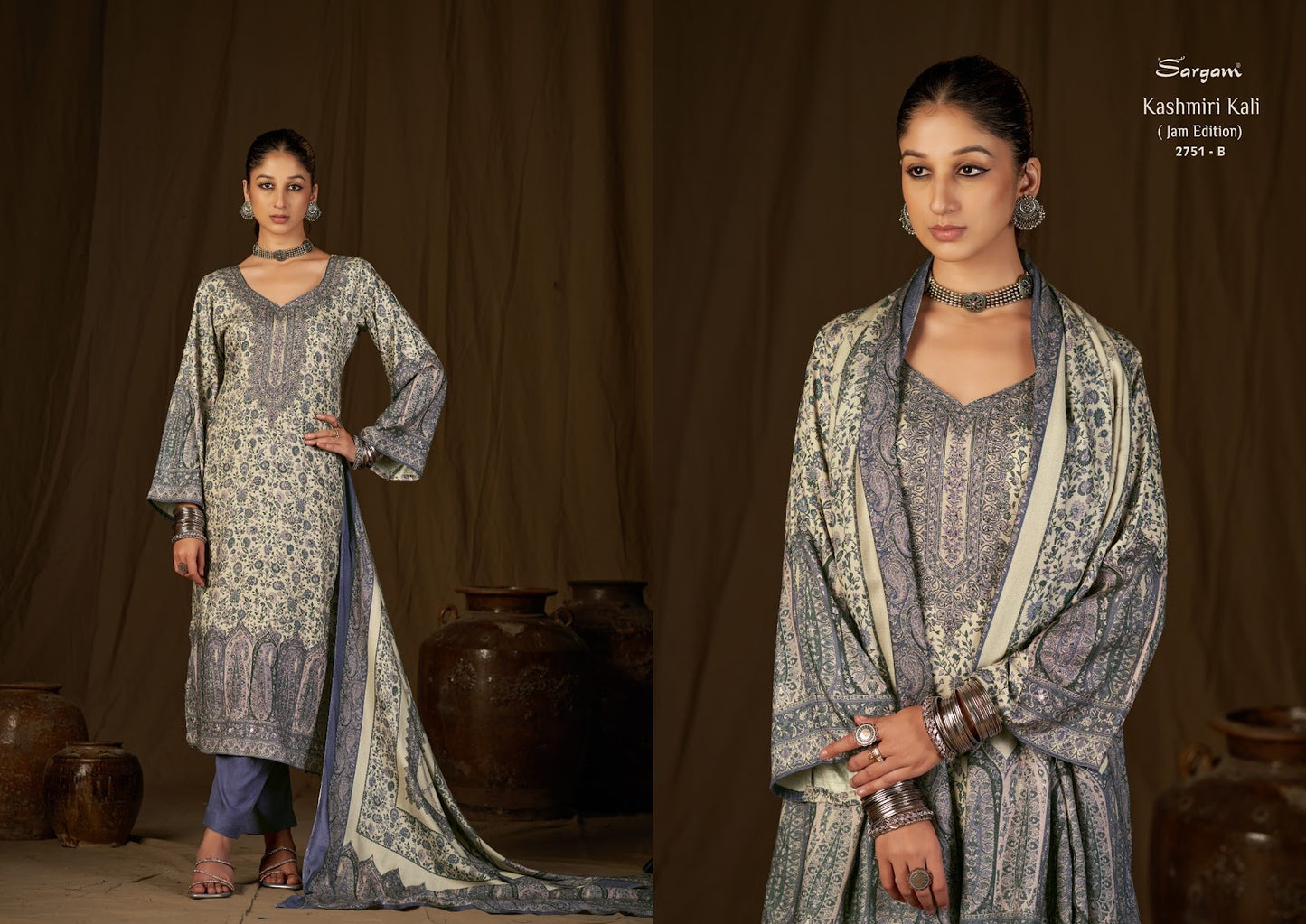 Kashmiri Kali Jam Sargam Prints Pant Style Suits Exporter Gujarat
