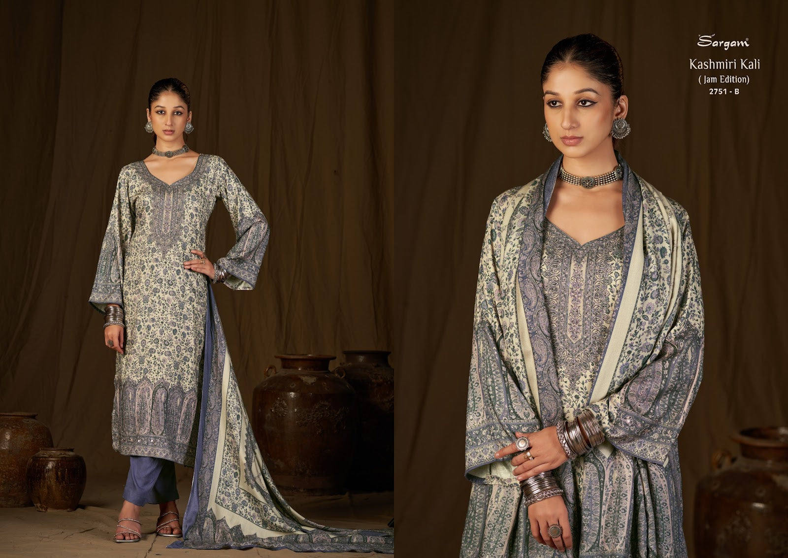 Kashmiri Kali Jam Sargam Prints Pant Style Suits Exporter Gujarat