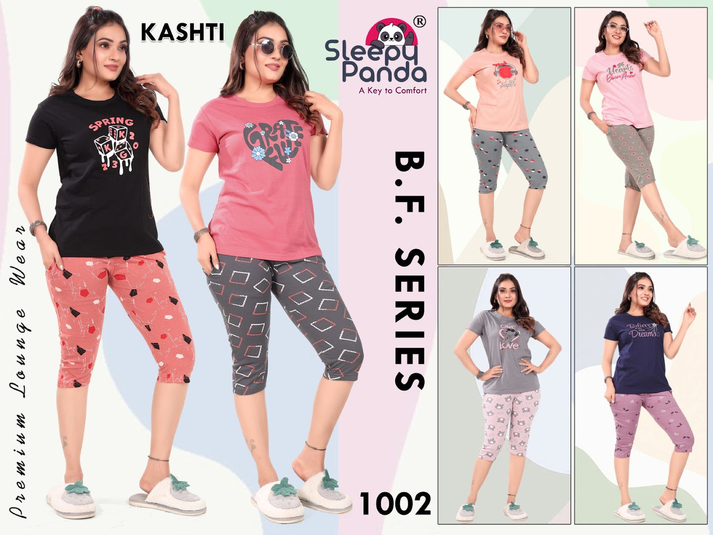 Kashti 1002 Sleepy Panda Sinker Capri Night Suits Wholesaler Ahmedabad