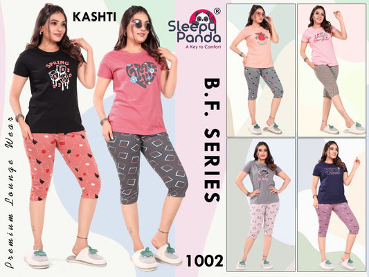 Kashti 1002 Sleepy Panda Sinker Capri Night Suits Wholesaler Ahmedabad