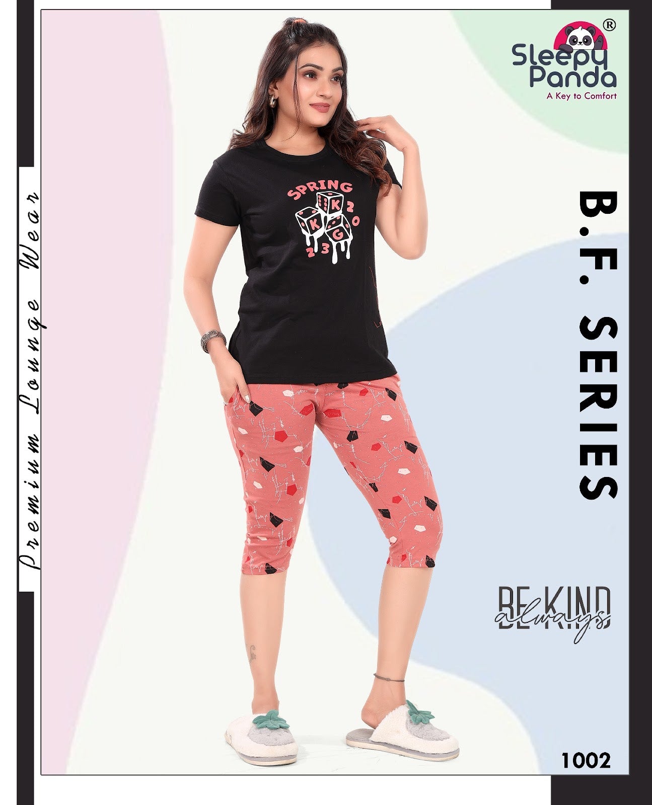 Kashti 1002 Sleepy Panda Sinker Capri Night Suits Wholesaler Ahmedabad