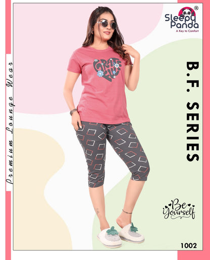 Kashti 1002 Sleepy Panda Sinker Capri Night Suits Wholesaler Ahmedabad