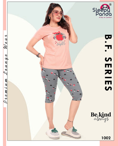Kashti 1002 Sleepy Panda Sinker Capri Night Suits Wholesaler Ahmedabad