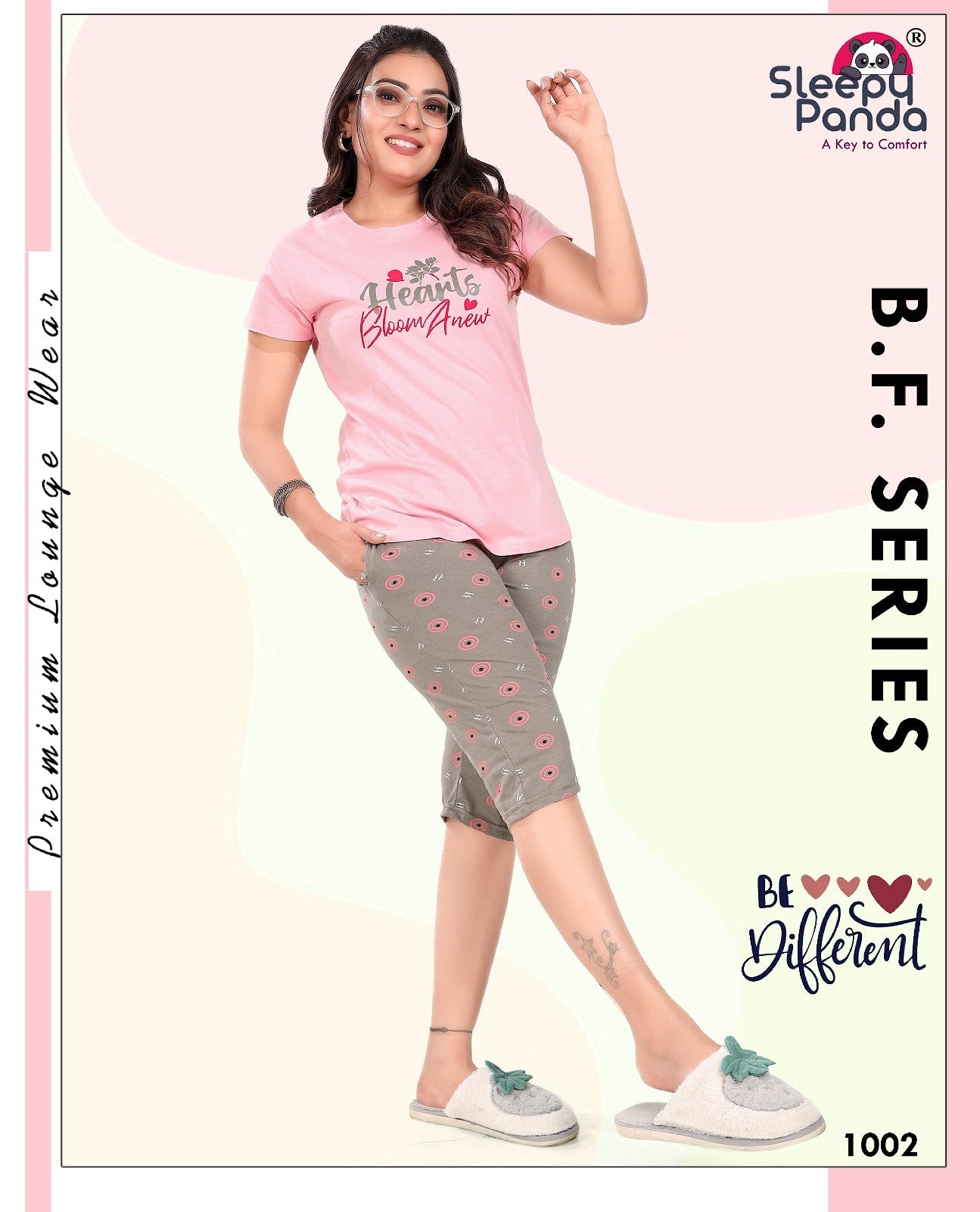 Kashti 1002 Sleepy Panda Sinker Capri Night Suits Wholesaler Ahmedabad
