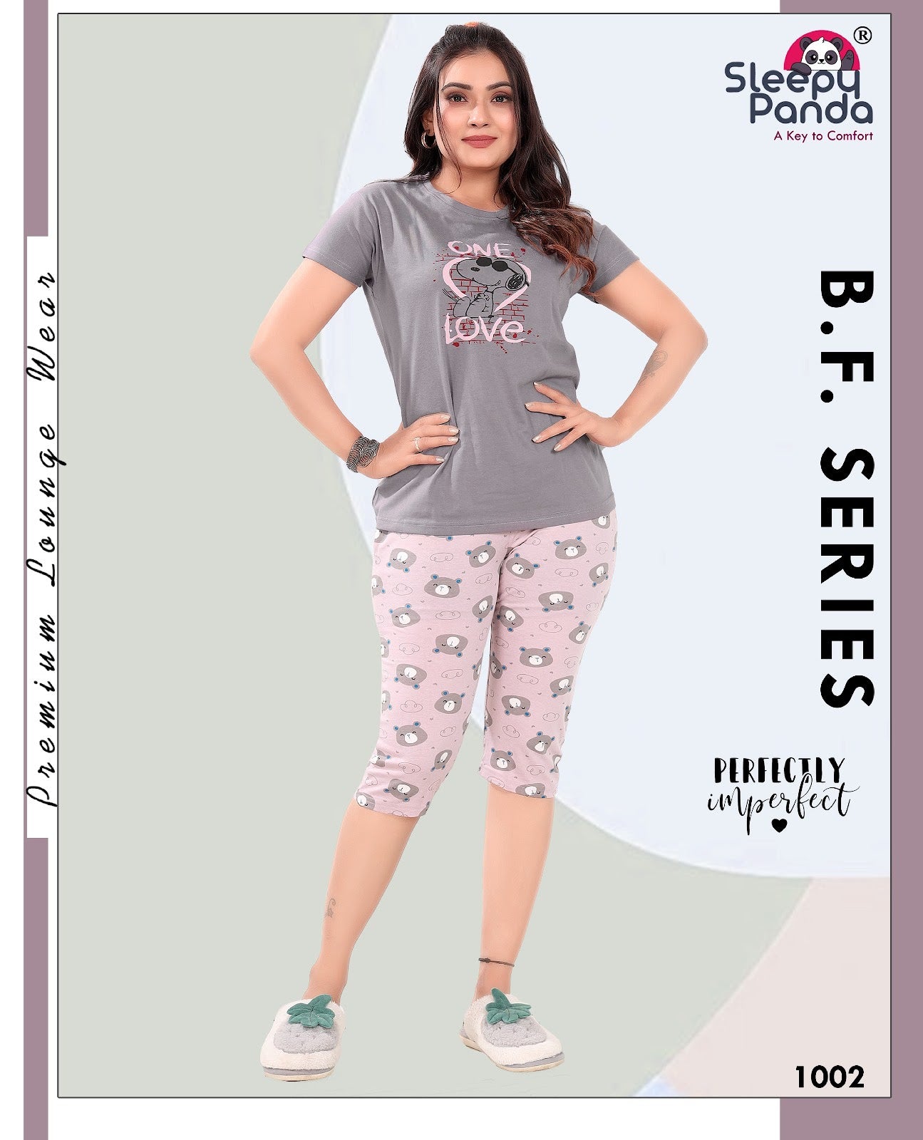 Kashti 1002 Sleepy Panda Sinker Capri Night Suits Wholesaler Ahmedabad