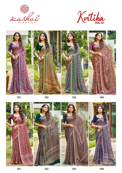 Kritika Vol 1 Kashvi Creation Dull Moss Sarees Supplier India